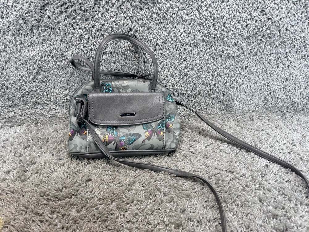 Koltov Grey Butterfly Print Multi-Compartment Crossbody Satchel Bag